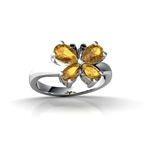 14K White Gold Genuine Pear Citrine Butterfly Ring