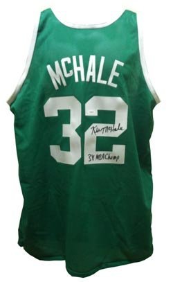 Signed Kevin McHale Boston Celtics 3x NBA Champ Jersey JSA 3X NBA Champion (81,84,86), 7x All-Star, 1999 Hall of Fame inductee. Autographed on 7/10/11 in Chantilly, VA. Comes with James Spence Authentication (JSA) witness certificate of authenticity and matching hologram # verified online. Autographed in black. McHale also inscribed 3x NBA CHAMP on jersey for winning 3 NBA titles with Celtics. Siz
