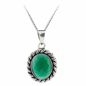 Sterling Silver Genuine Green Agate Stone Oval Pendant by SilverSpeck.com