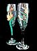 Bird of Paradise Design - Hand Painted - Matching Set of Toasting Flutes - 6 oz.