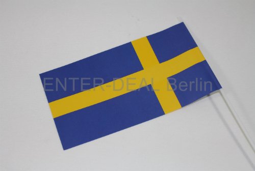 50 Stück PAPIERFAHNEN mit Stab – SCHWEDEN –