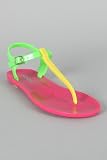 Soda Ian-s Jelly Colorblock T-strap Flat Sandal Neon Pink Styleupgirl
