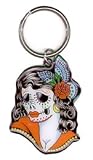 Lady Zombie w/ Red Rose Metal Key Chain by Sunny Buick