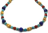 Turquoise Necklaces Turquoise Coral Lapis and Gold Indian beads beaded necklace 17" long