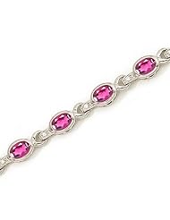 10K White Gold Oval Pink Topaz and Diamond Bracelet