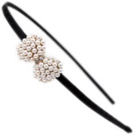 JSDY Women's Full Pearl Bow Knot Hair Band Clasp Free Size Black