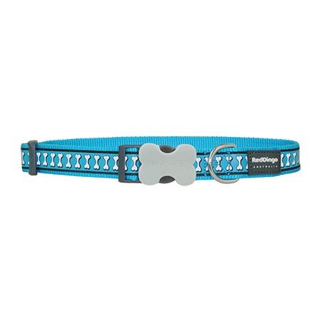 Red Dingo Reflective Turquoise Dog Collar, Medium/Large/20mm