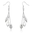14k White Gold Rhodium Plated Alternating Matte and Shiny Bead 3-Strand Dangle Drop Earrings