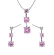 Sterling Silver Rhodium Plated Set with Pink CZ- Necklace and Earrings