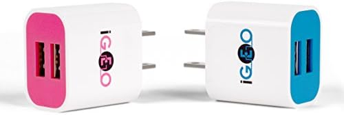 iGeo Dual USB Charger for Apple iPhone, iPad, iPad Mini, Samsung, Sony, Nokia, Mobile Phones (2 Port) (2 Pack- Blue &amp; Pink)