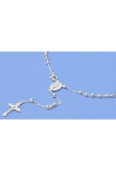 3mm Catholic Italian Sterling Silver Rosary Bead 18mm Cross 16",18",20",24" (24in) Length