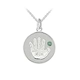 Sterling Silver Emerald May Birthstone Handprint Pendant, 18