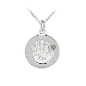Buy Sterling Silver Emerald May Birthstone Handprint Pendant, 18 by Amazon.com Collection