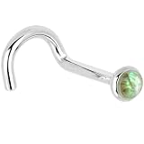 Solid 14KT White Gold 2mm Labradorite Right Nostril Screw - 18 Gauge