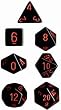 Chessex Dice: Polyhedral 7-Die Opaque Dice Set - Black with Red