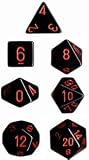 Chessex Dice: Polyhedral 7-Die Opaque Dice Set - Black with Red