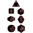 Chessex Dice: Polyhedral 7-Die Opaque Dice Set - Black with Red