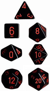 Chessex Dice: Polyhedral 7-Die Opaque Dice Set - Black with Red