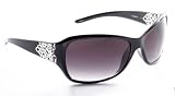 Zoom Boulevard Roosevelt Round Plastic Frame Sunglasses with Laser Etching and Silver Bling, Black Frame/Smoke Lens, Large