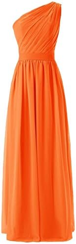 Vivebridal One Shoulder with Pleat Chiffon Long Evening Dress Orange 16