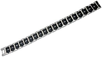 Men's Stainless Steel Chain Link Bracelet with Black Carbon Fiber, Matte Finish, 8.5 inch