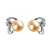 Natural Peach Pink 5.5-6mm Aster 14k Gold Diamond Cultured Pearl Stud Earrings - Dahlia Classic Collection