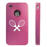 Apple iPhone 4 4S 4G Light Pink D309 Aluminum & Silicone Case Crossed Tennis Racquets
