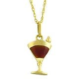 14 Karat Yellow Gold 18 Inch Enamel Martini Glass Necklace