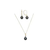 14K Yellow Gold Tahitian Pearl Earrings and Necklace Jewelry Set - 18