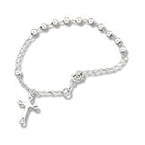 Rosary with Cross Bracelet Polished Link and Bead Sterling Silver