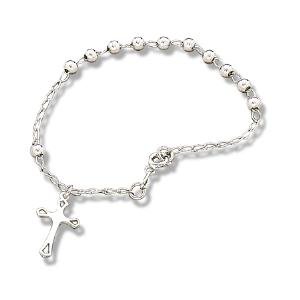 Rosary with Cross Bracelet Polished Link and Bead Sterling Silver