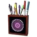 Jaclinart Fantasy Flower Floral Mandala Striped Daisy - Plum and deep purple floral mandala on black background - Tile Pen Holders-5 inch tile pen holder