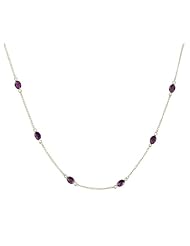 Sterling Silver with 9 Amethyst Oval Cabochon Necklace, 18"
