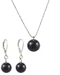 Necklace - Earrings Set - N505 - Glass Pearl Drop (10 mm) hung on 1 mm Ball Chain ~ Black