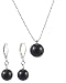 Necklace - Earrings Set - N505 - Glass Pearl Drop (10 mm) hung on 1 mm Ball Chain ~ Black