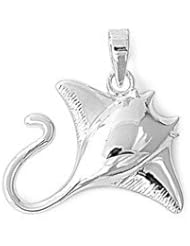 Sterling Silver Stingray Pendant Classic Wholesale Cute Charm Pure 925 New 18mm with 1.4mm Box Chain