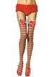 Christmas Stripe Thigh High Nylon Stocking with Satin Bow
