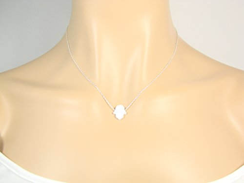 White Opal Hamsa Hand Sterling Silver Necklace