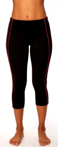 Womens Sport Capri by Fitness Wear in Black with Red Trim, Large