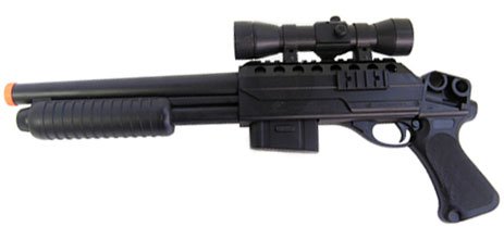 Double Eagle Spring Shotgun FPS-250, Pistol Grip, Scope Airsoft Gun M47B1
