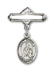 Sterling Silver Baby Badge with St. Angela Merici Charm and Polished Badge Pin