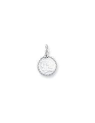 14k White Gold Girl Head on White Gold Round Disc with Rope Charm