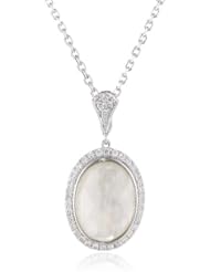 Badgley Mischka Fine Jewelry  Sterling Silver Mother of Pearl Doublet with White Diamond Pendant Necklace