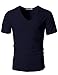 H2H Men's Vintage Shoulder Zipper T-Shirts with V-Neck Short Sleeve