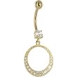 Solid 14kt Yellow Gold Cubic Zirconia Exotic Circular Dangle Belly Ring