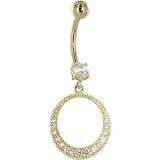 Solid 14KT Yellow Gold Cubic Zirconia EXOTIC CIRCULAR Dangle Belly Ring