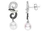 3/8 Carat Black and White Diamond Cultured Freshwater Pearl 14K White Gold Earrings