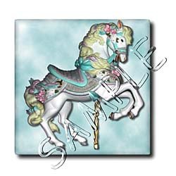 Carousel Horse in Blue - 4 Inch Glass Tile