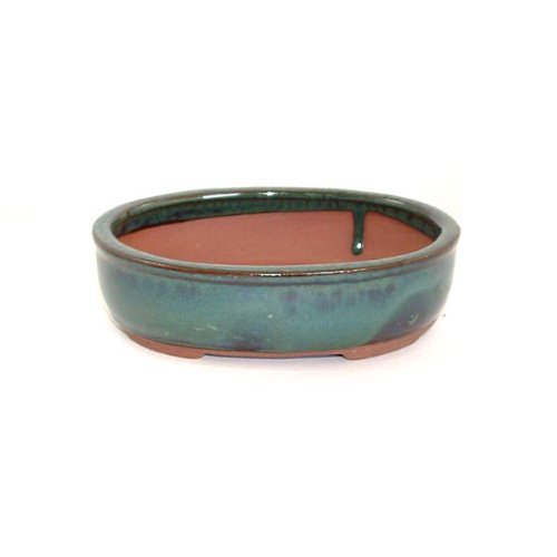15cm Oval Green Glazed Bonsai Pot