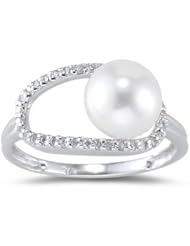 0.18 Cts Diamond & 8 mm Pearl Ring in 14K White Gold